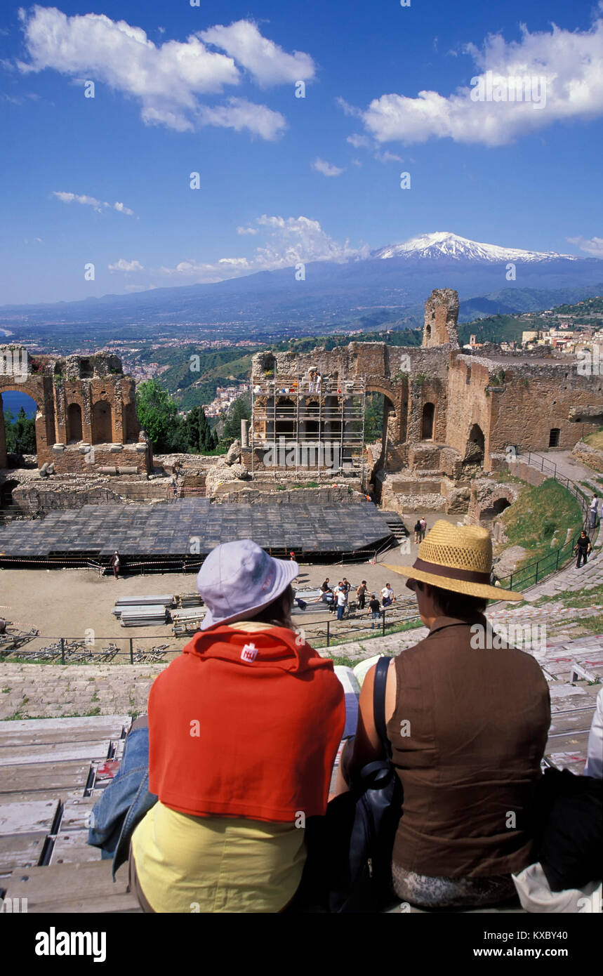 Romano Teatro Greco, Taormina, Sizilien, Italien, Europa Stockfoto