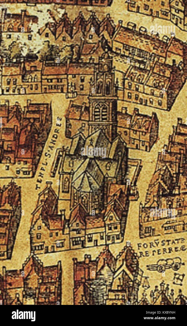 Die St. Andrew’s Church, erbaut 1565, ist eine historische christliche Kirche, die für ihre architektonischen Merkmale der Spätrenaissance bekannt ist. Es ist ein kulturelles und religiöses Wahrzeichen, das das Erbe seiner Zeit widerspiegelt. Stockfoto