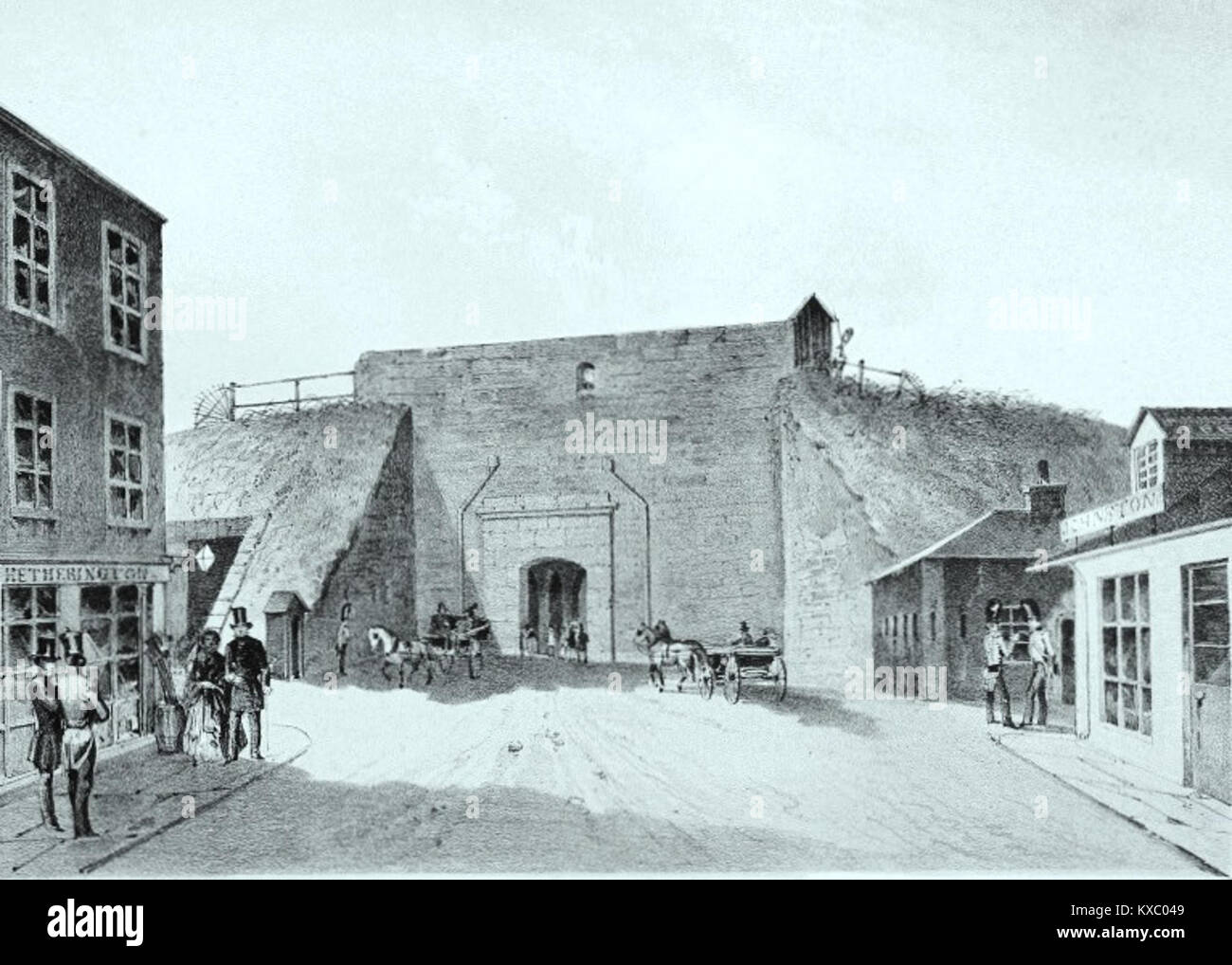 St. John’s Gate in Quebec City, Kanada, ist eines der historischen Tore der alten Befestigungsanlagen der Stadt. Das im 18. Jahrhundert erbaute Viertel gehört zum UNESCO-Weltkulturerbe Old Quebec. Stockfoto