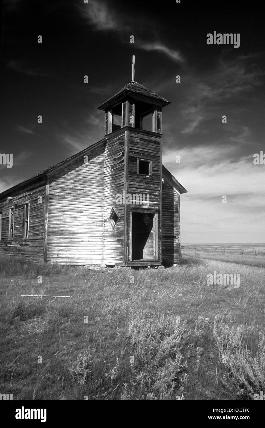 Alberta Kanada alten, verlassenen prairie Kirche im südlichen Alberta. Stockfoto