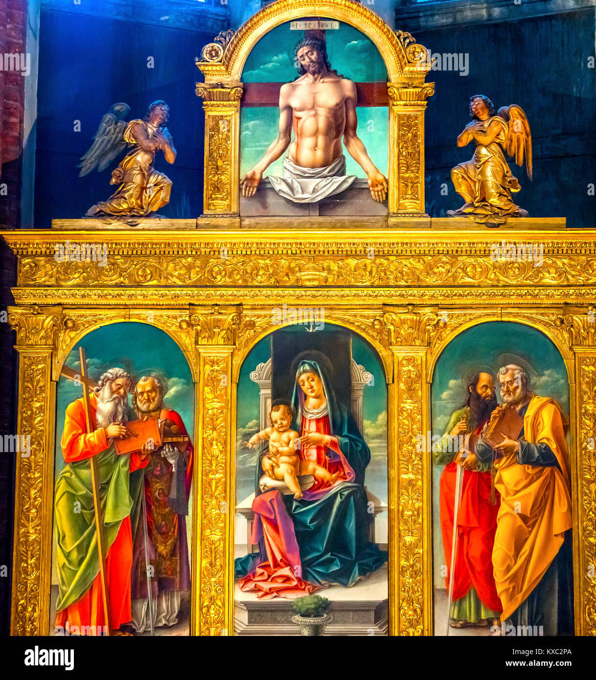 Bartolomeo Vivarini Christus Madonna Kind Heiligen Malerei de Santa Maria Gloriosa dei Frari Kirche San Polo Venedig Italien. Kirche abgeschlossen Mitte der 1400er Jahre. Bar Stockfoto