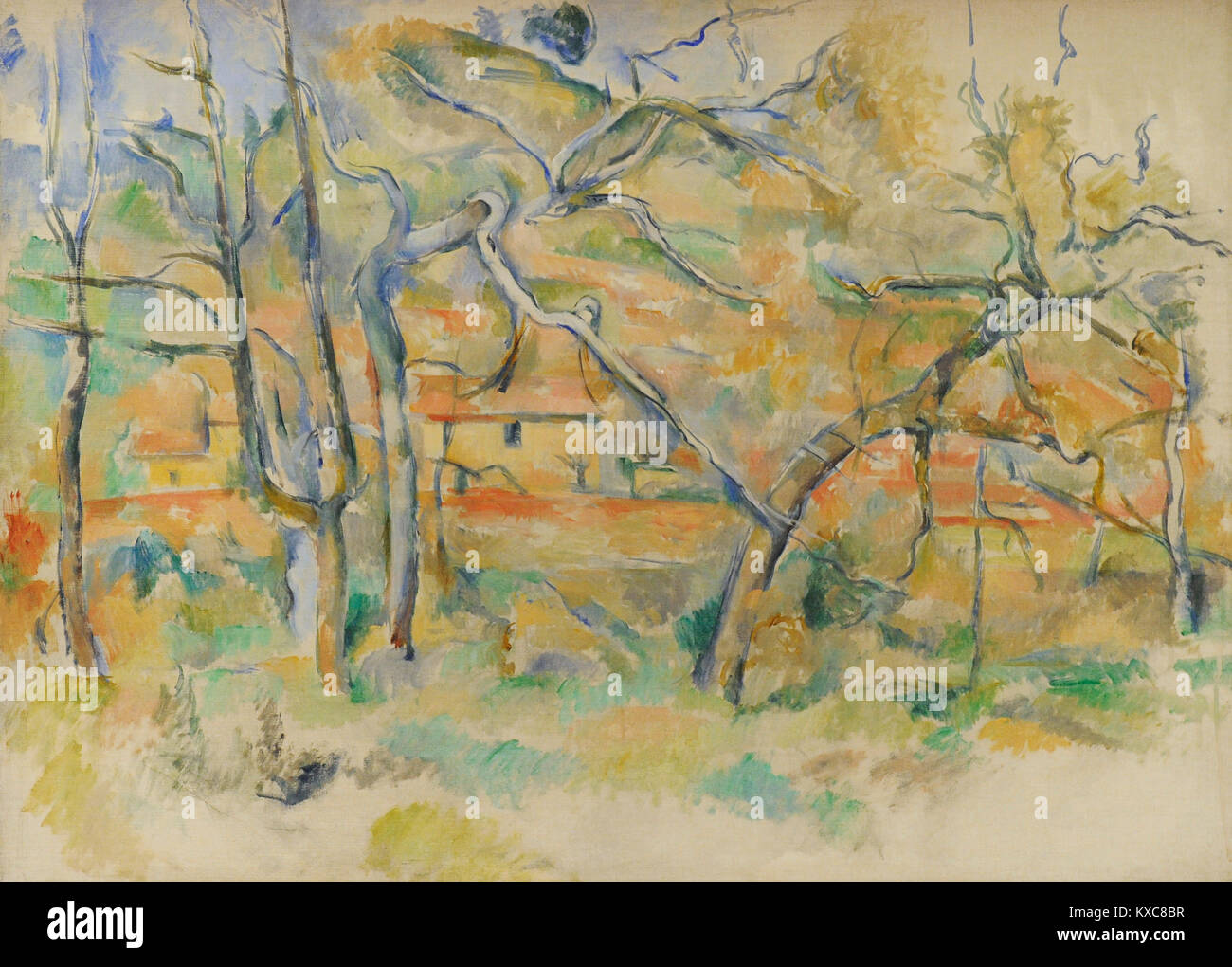 Paul Cezanne (1839-1906). Französische Maler. Bäume und Häuser, Provence, ca. 1885. National Gallery. Oslo. Norwegen. Stockfoto