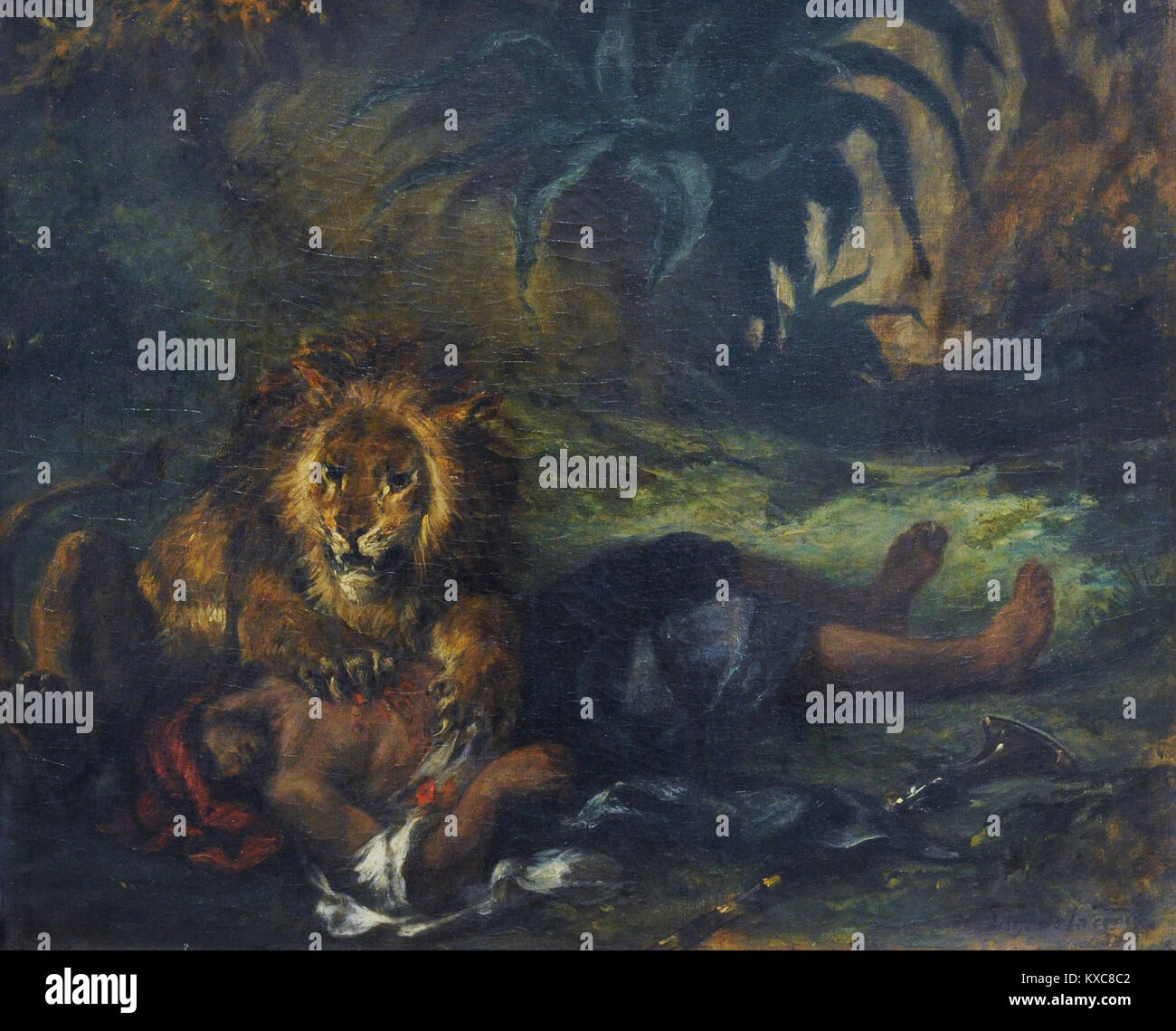 Eugene Delacroix (1798-1863). Französische Maler. Lion mauling einen Toten Arabischen, 1847. National Museum. Stockholm. Schweden. Stockfoto
