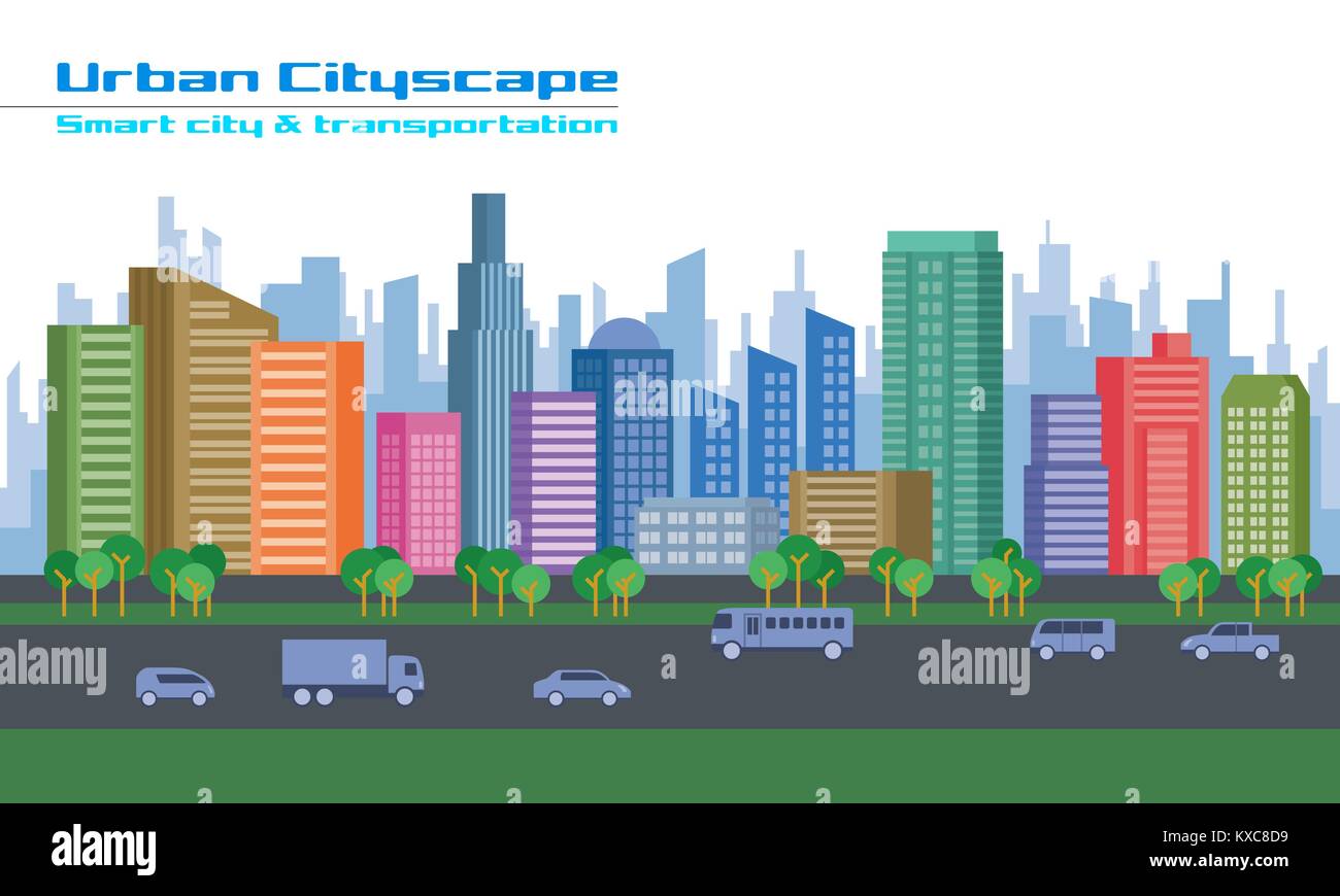 Urban cityscape, Smart City und Transport, Vector Illustration Stock Vektor