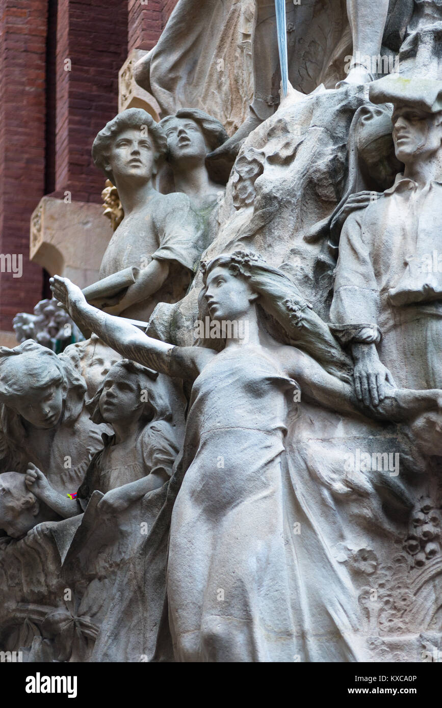 Barcelona in Katalonien, Spanien. Palast der katalanischen Musik (Palau De La Musica Catalana) Outdoor-Detail. Stockfoto