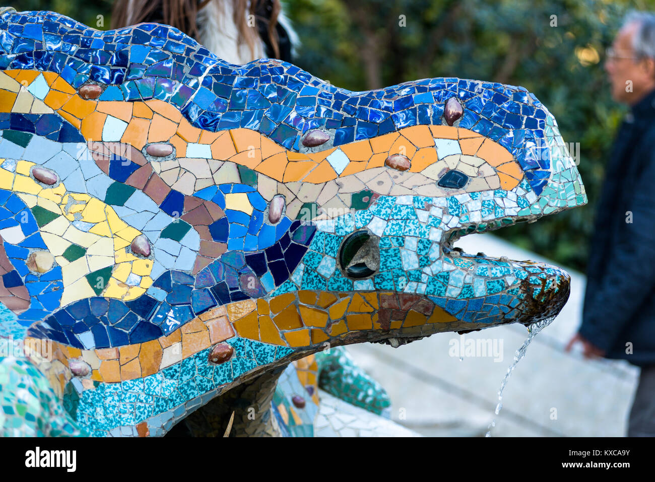 Mosaik Eidechse Skulptur von Gaudi, Park Güell, Barcelona, Katalonien, Spanien. Stockfoto