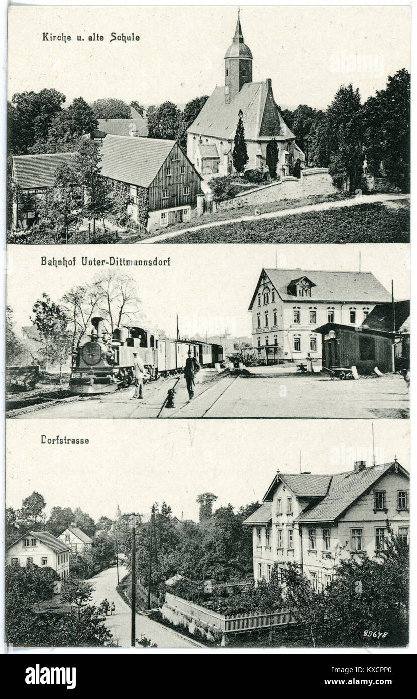 20602 - Dittmannsdorf 1917-Kirche, Schule Bahnhof, Dorfstraße - Brück & Sohn Kunstverlag Stockfoto
