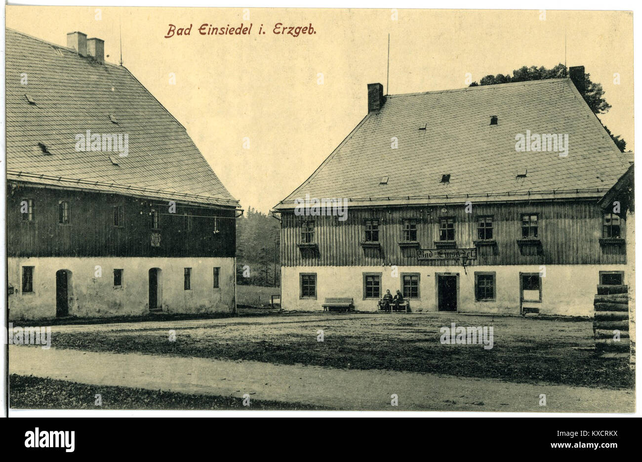 Postkarte von 1919 mit Deutsch-Einsiedel, Deutschland, Darstellung der Dorflandschaft und -Architektur in der Nachkriegszeit. Stockfoto