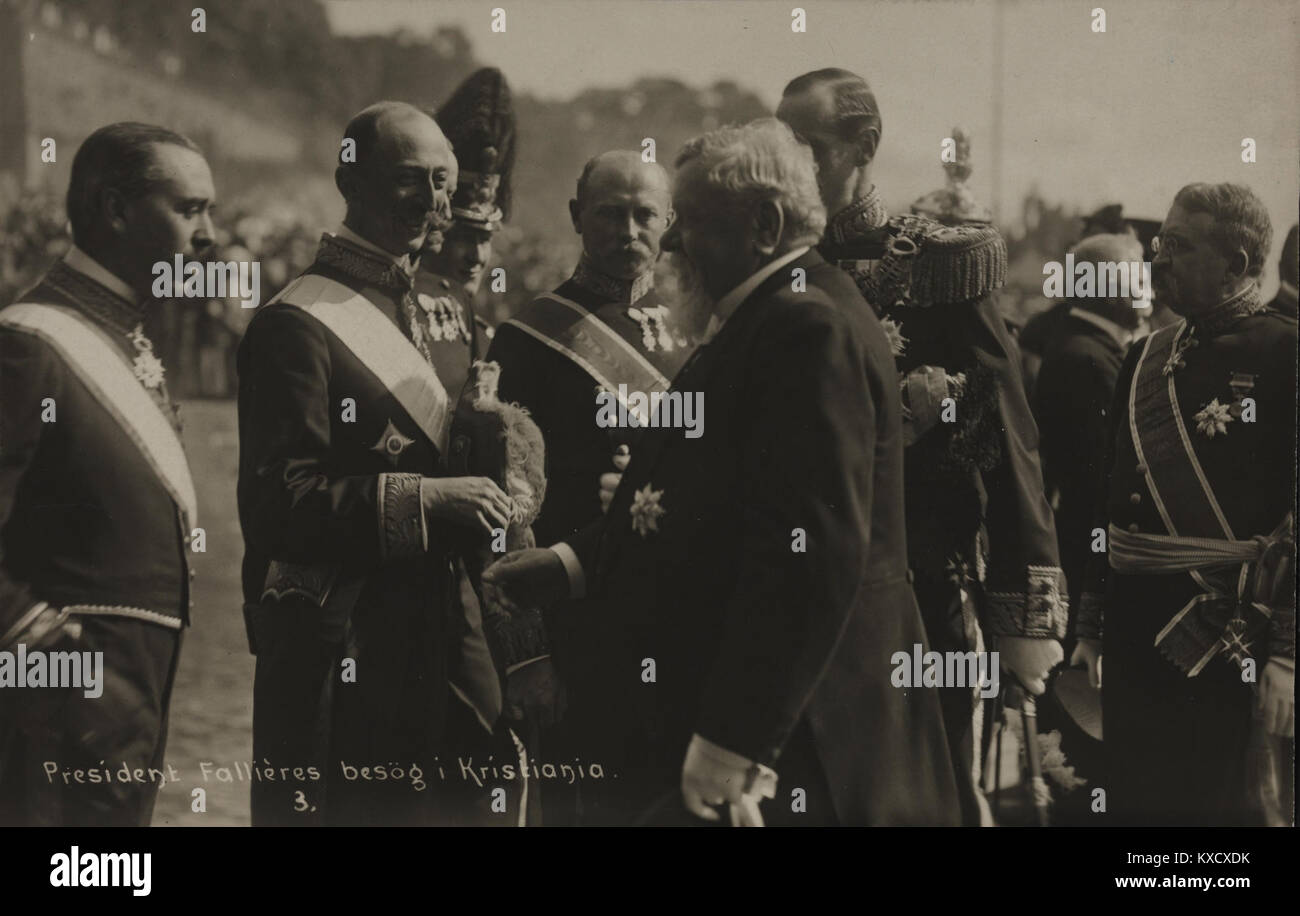 Foto des Besuchs des französischen Präsidenten Armand Fallières in Kristiania (Oslo), Norwegen, um das frühe 20. Jahrhundert, mit offiziellen Zeremonien und diplomatischen Ereignissen. Stockfoto