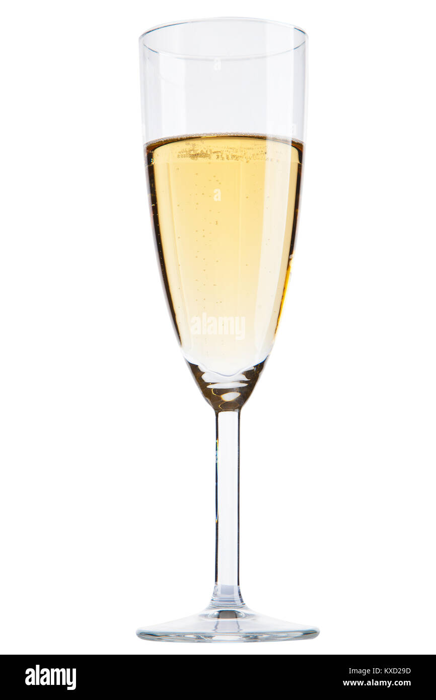 Champagner Glas auf weißem Hintergrund Stockfoto