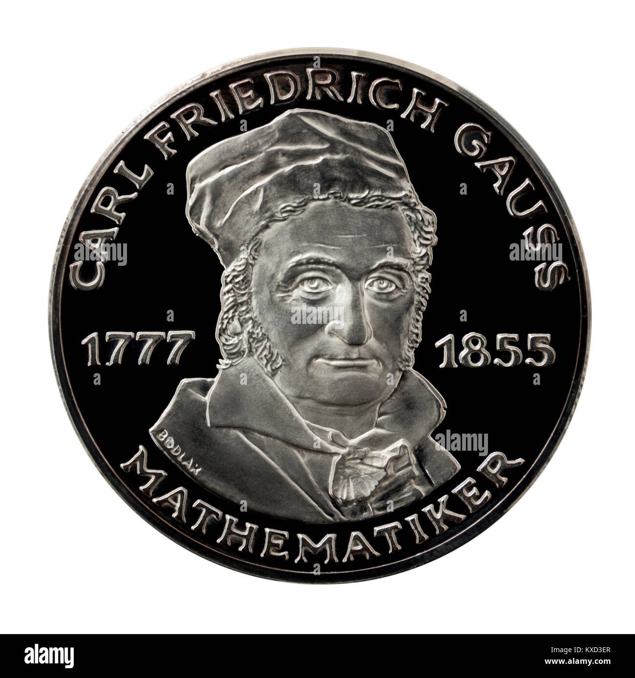 99,9% Beweis Silber Medaillon mit Johann Carl Friedrich Gauß (1777-1855), den berühmten deutschen Mathematiker. Stockfoto