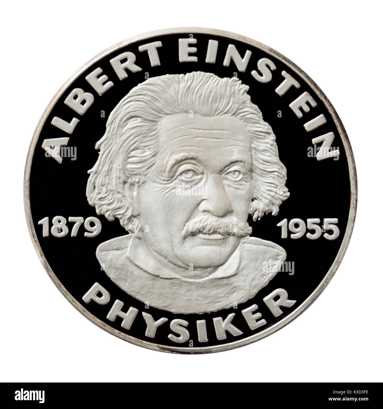 99,9% Beweis Silber Medaillon mit Albert Einstein (1879-1955), der berühmte deutsche Physiker. Stockfoto