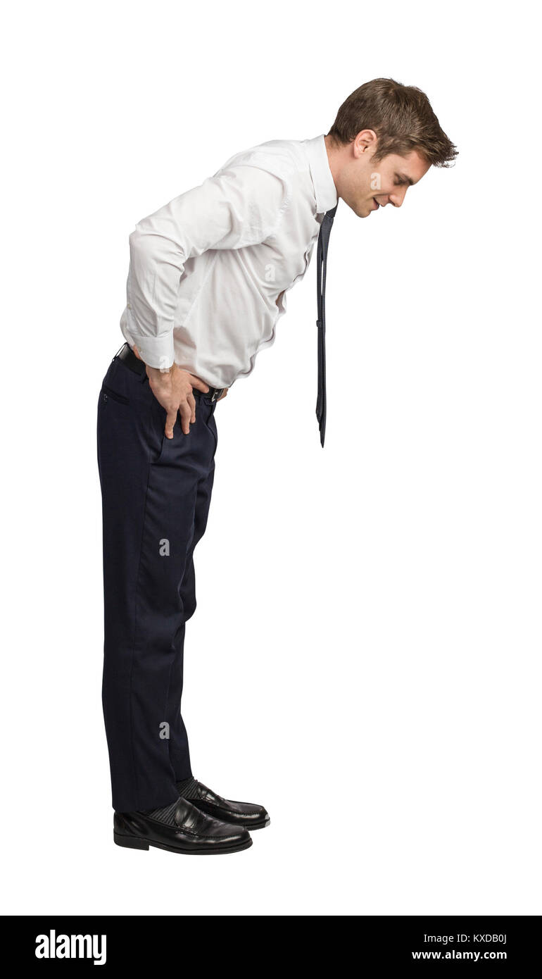 Junge kaukasier Geschäftsmann auf weißem Hintergrund Stockfoto