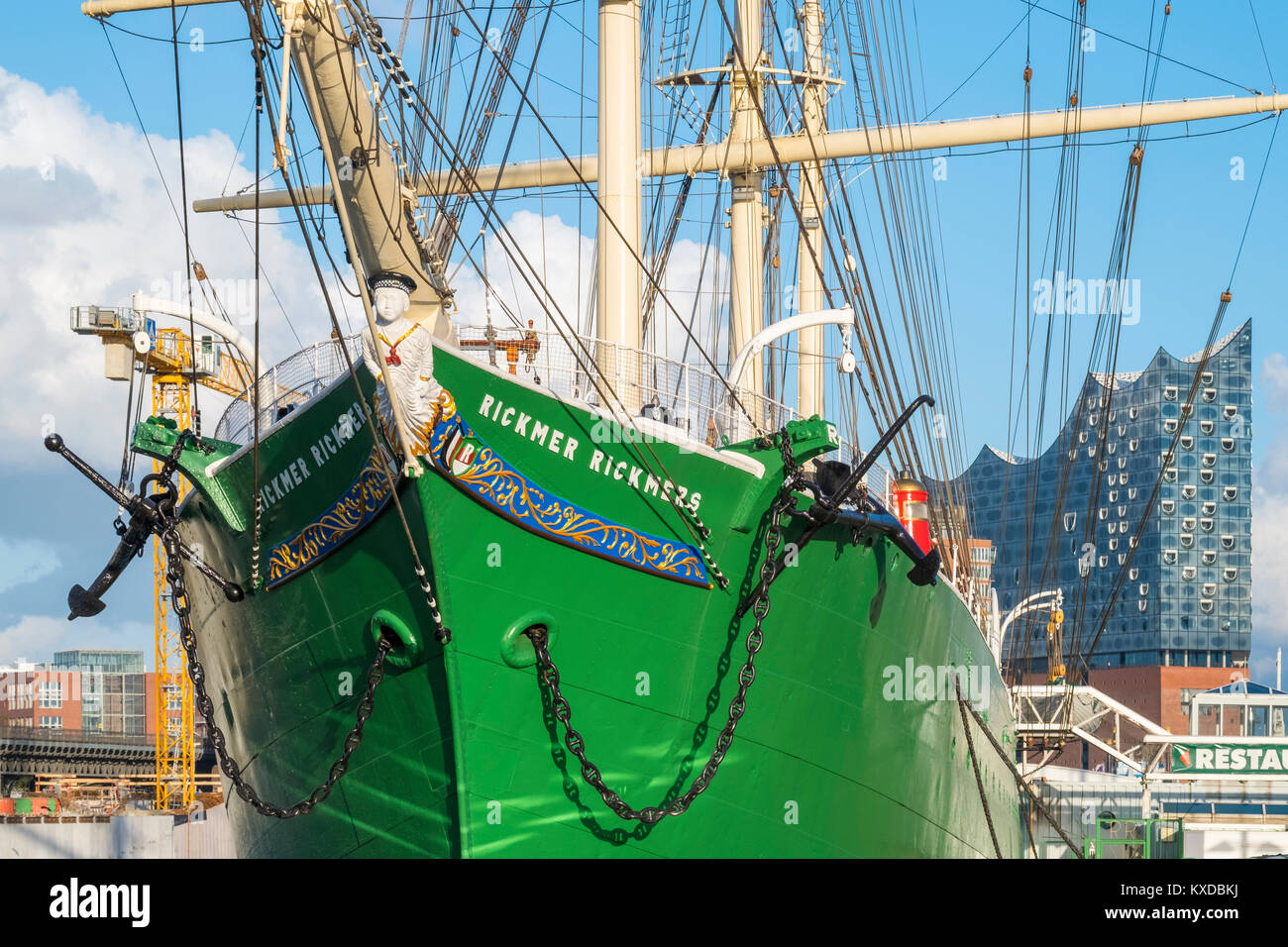 Die Rickmer Rickmers Segelschiff auf der Elbe, St. Pauli, Hamburg, Deutschland angedockt Stockfoto