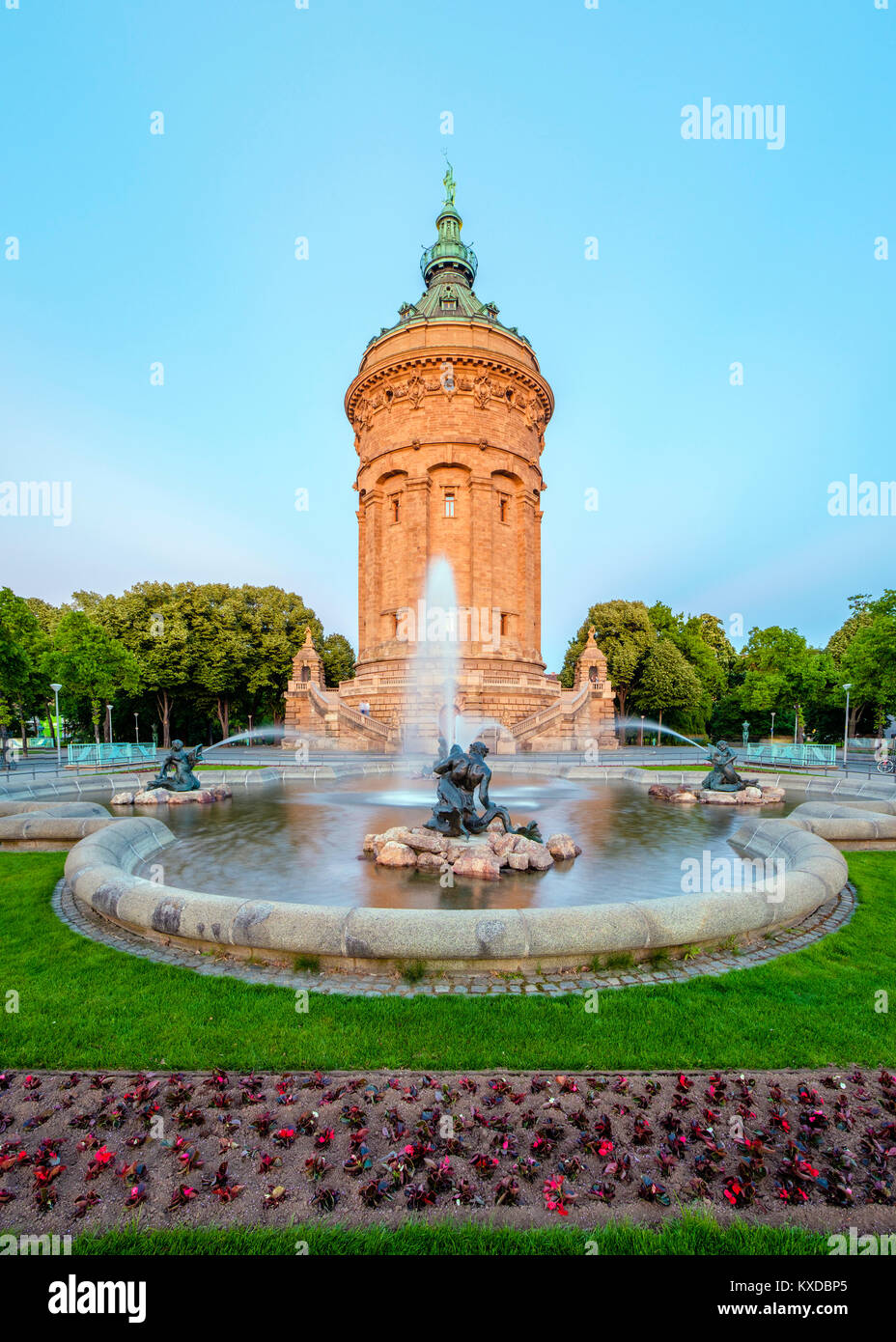 Mannheimer Wasserturm Wasserturm am Friedrichsplatz, 60 Meter hohe, erbaut 1886 bis 1889, Mannheim, Baden-Württemberg, Deutschland Stockfoto