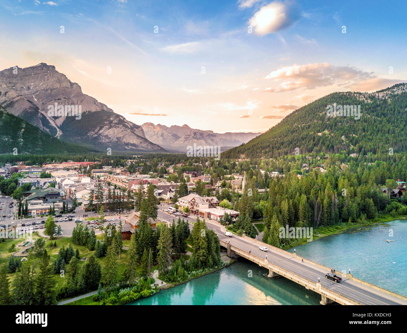 Stadtbild von Banff in den kanadischen Rocky Mountains in Alberta, Kanada Stockfoto