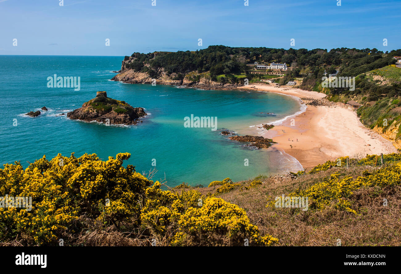 Blicken Sie über Portelet Bay, Jersey, Channel Islands, Großbritannien Stockfoto