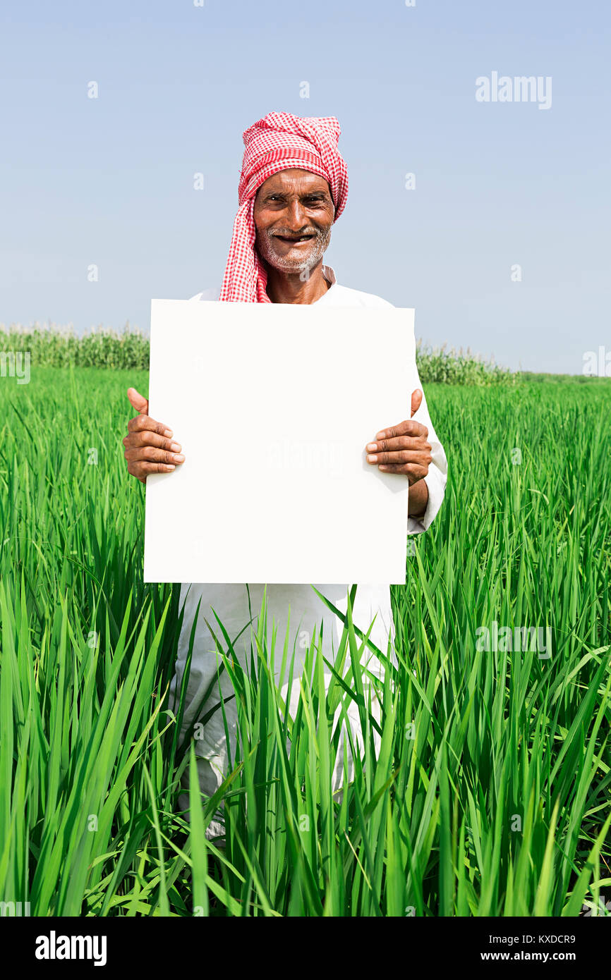 1 Indischen ländlichen Bauern älterer Mann Farm, Message Board Stockfoto