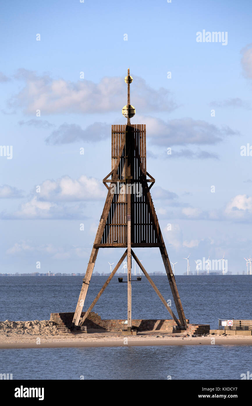 Kugelbake, Mündung der Elbe in die Nordsee, Wahrzeichen der Stadt Cuxhaven, Niedersachsen, Deutschland Stockfoto