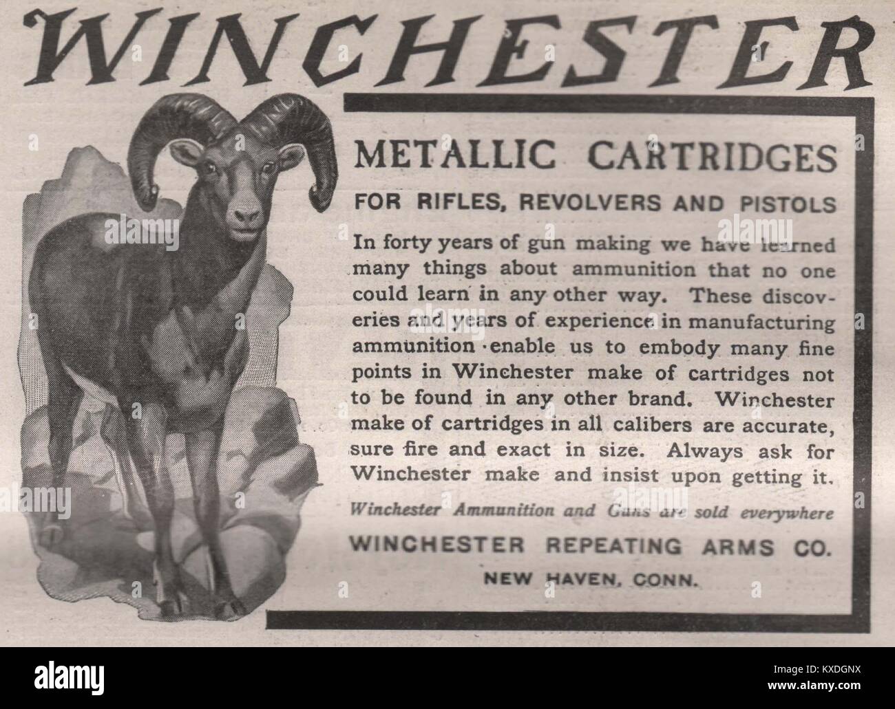 'Winchester metallische Patronen für Gewehre, Revolver und Pistolen - Winchester wiederholen Arme Co., New Haven, Anschl.' Stockfoto