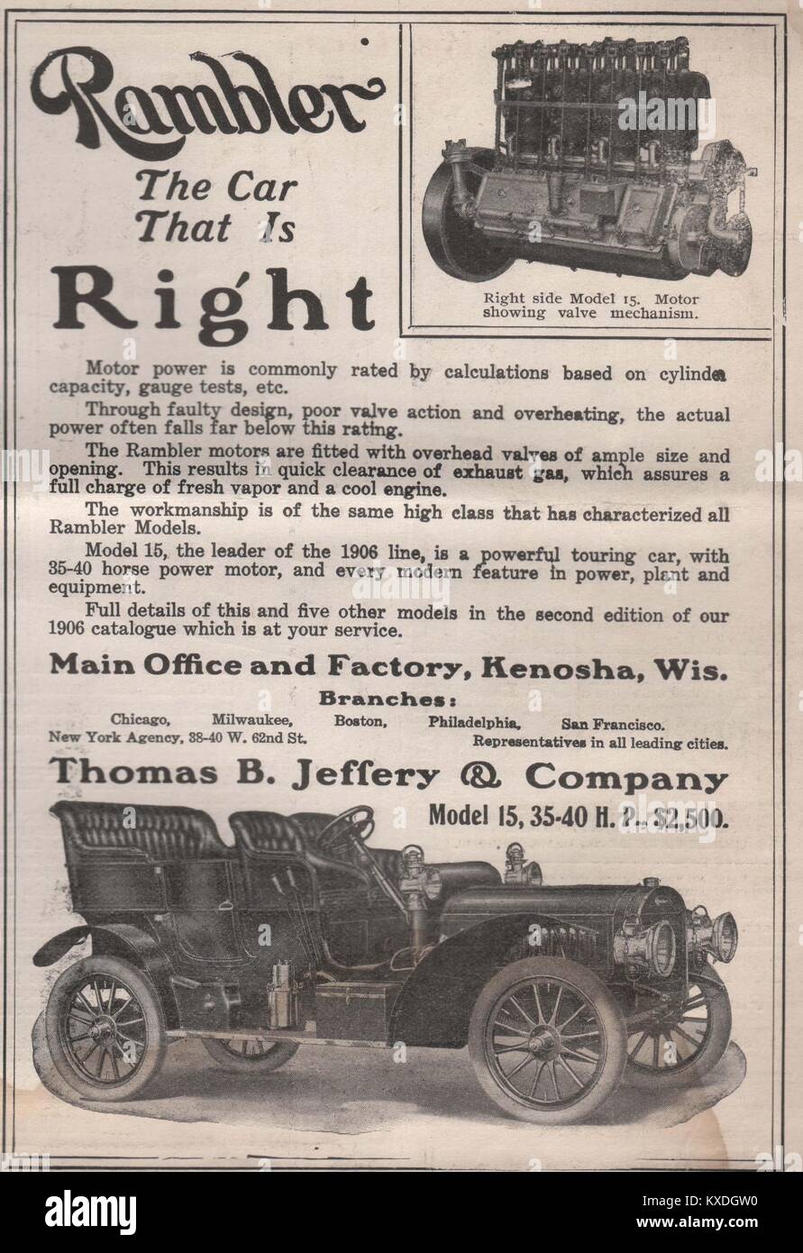 "Rambler das Auto, das ist richtig" Thomas B. Jeffery & Unternehmen - Kenosha, Wis Stockfoto