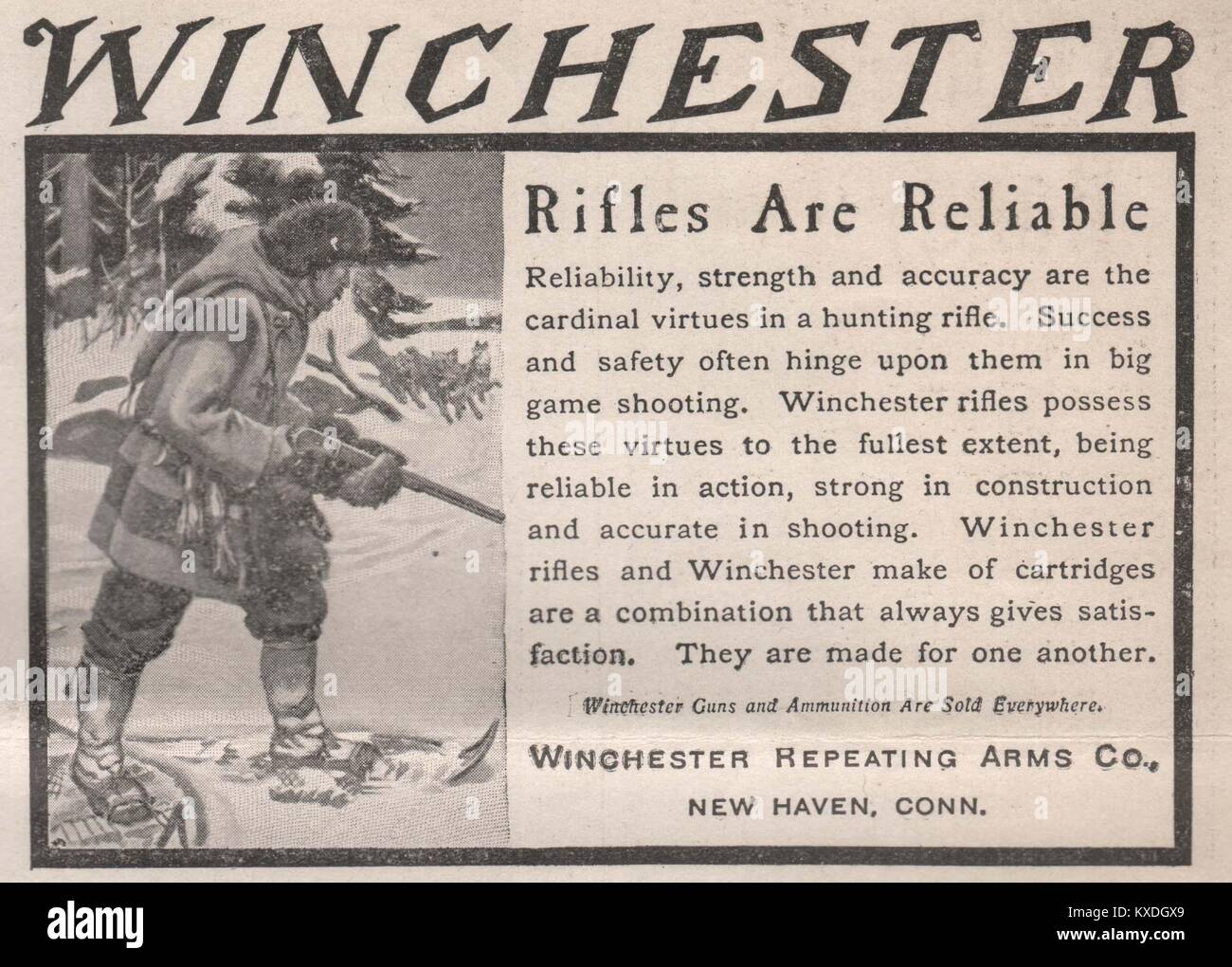 'Winchester Gewehre sind Zuverlässig - Winchester wiederholen Arme Co., New Haven, Anschl.' Stockfoto