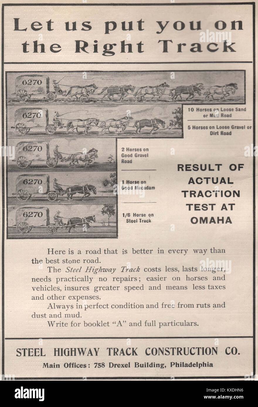 "Lassen Sie sich von uns auf dem richtigen Weg' Ergebnis der tatsächlichen Test bei Omaha - Stahl highway track Construction Co. Büros: 758 Dre... Stockfoto