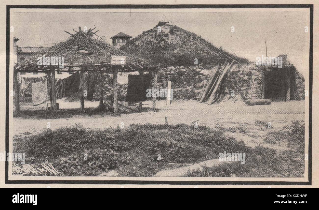 Pawnee Earth Lodge nach rechts; Sommer Haus nach Links Stockfoto