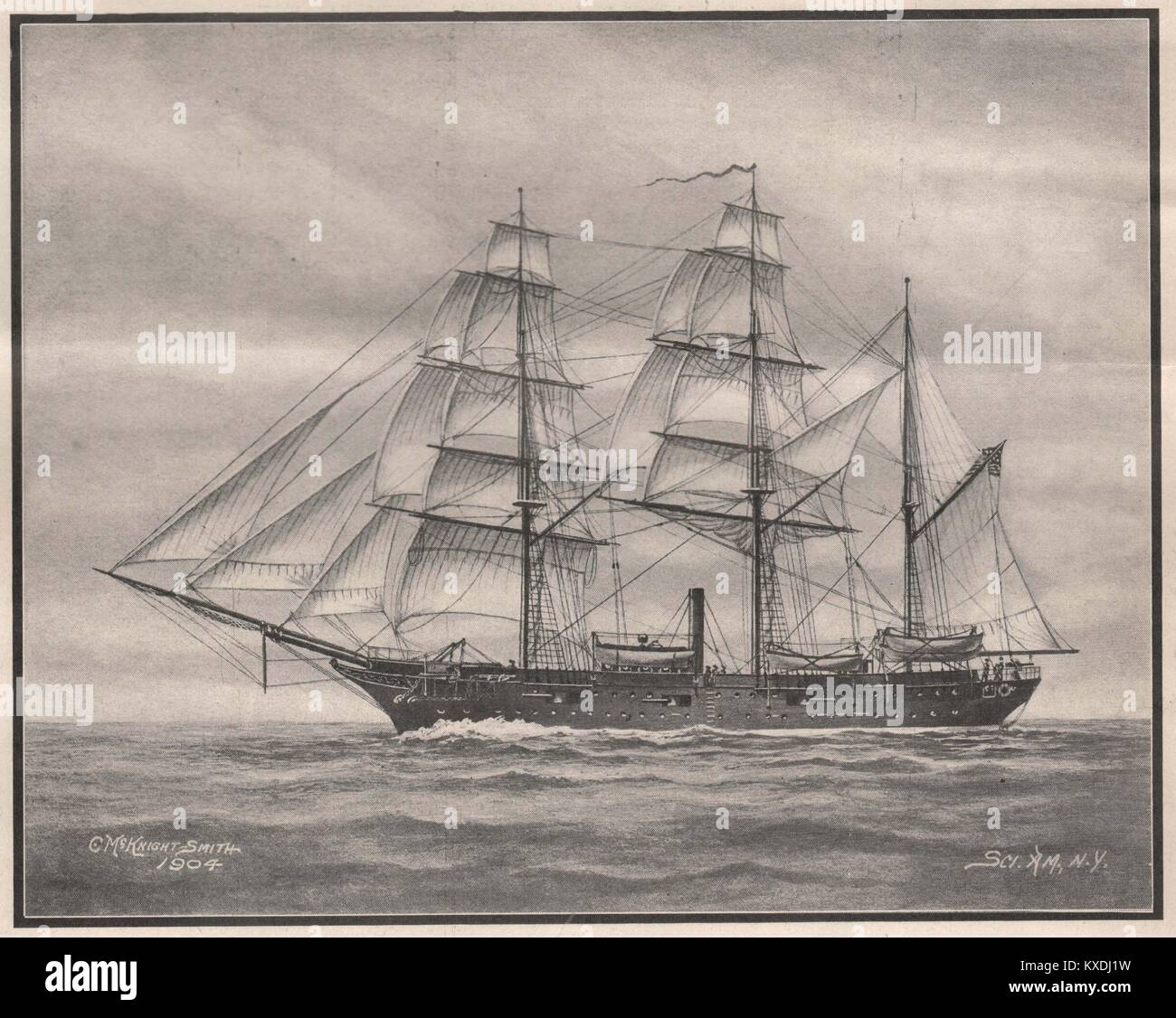 Stahl Schulschiff "Cumberland", vor kurzem in Boston Navy Yard ins Leben gerufen. Wasserlinienlänge, 176 Fuß, 5 Zoll. Strahl, 45 Fuß, 7 ... Stockfoto