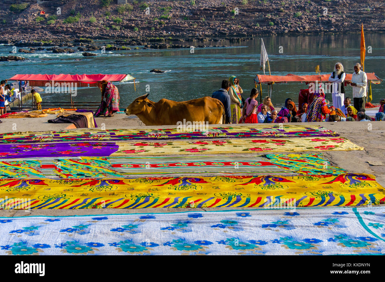 Auf der Ghats, Omkareshwar, Madhya Pradesh, Indien Stockfoto