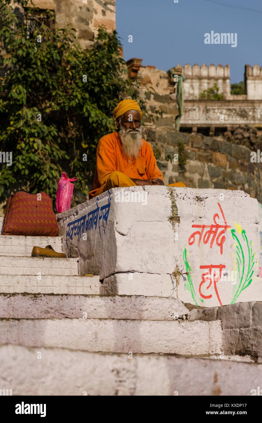 Porträt eines Sadhu, Omkareshwar, Madhya Pradedh, Indien Stockfoto