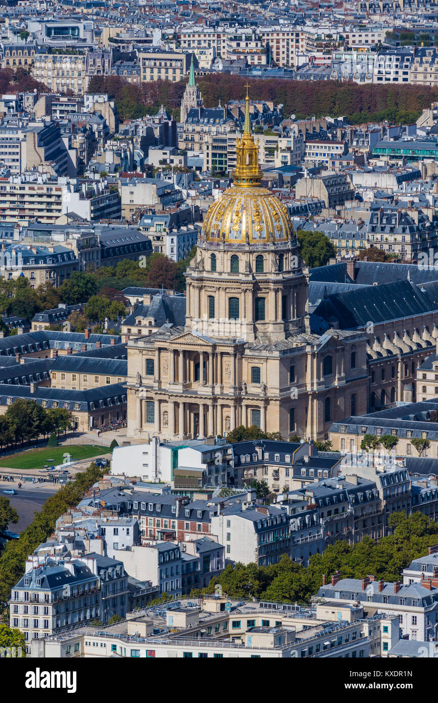 Blick von oben auf das Hôtel des Invalides, Paris, Frankreich Stockfoto