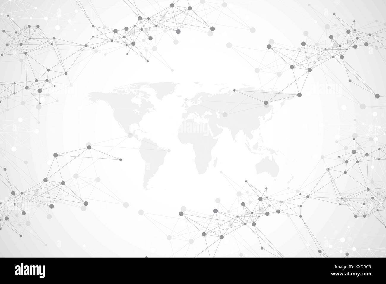 Politische Weltkarte mit Global Technology networking Konzept. Digitale Daten Visualisierung. Linien Plexus. Grosse Daten Hintergrund Kommunikation. Wissenschaftliche Vector Illustration Stock Vektor
