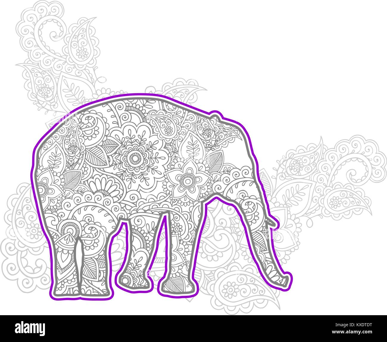 Hand gezeichnet Elefant doodle Tier paisley nach Stress release Färbung Seite zentangle stilisierte Vektor Stock Vektor