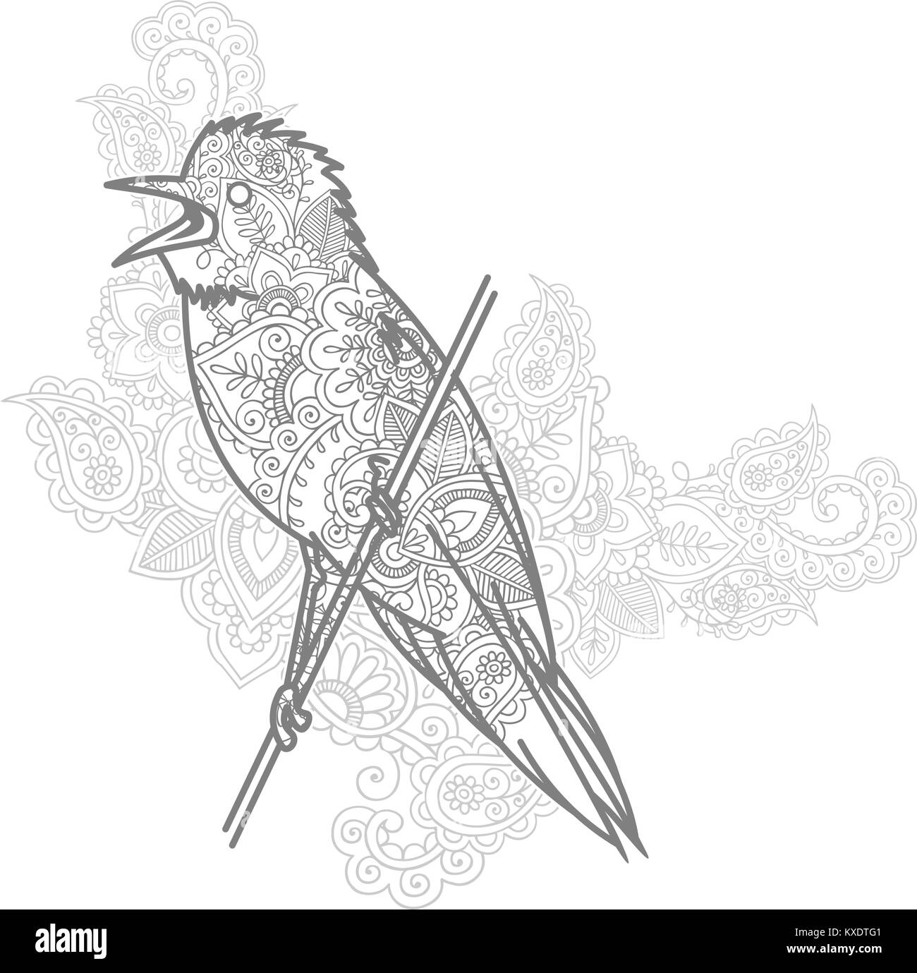 Hand doodle Vogel paisley nach Stress release Färbung Seite zentangle stylized Vector gezeichnet Stock Vektor