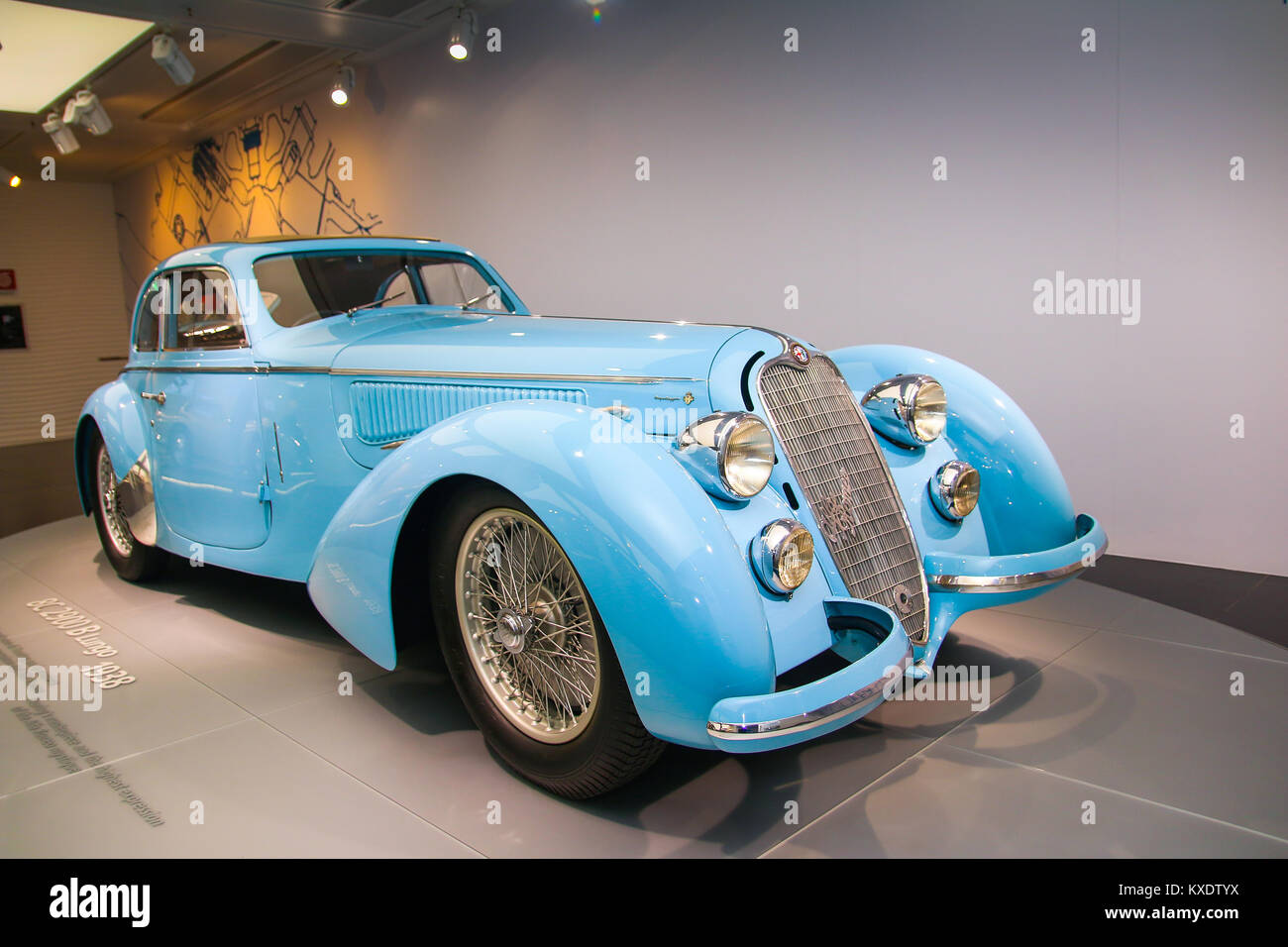 Ein super Alfa Romeo 8C 2900 B Passo Lungo Modell auf Anzeige an das Historische Museum Alfa Romeo Stockfoto