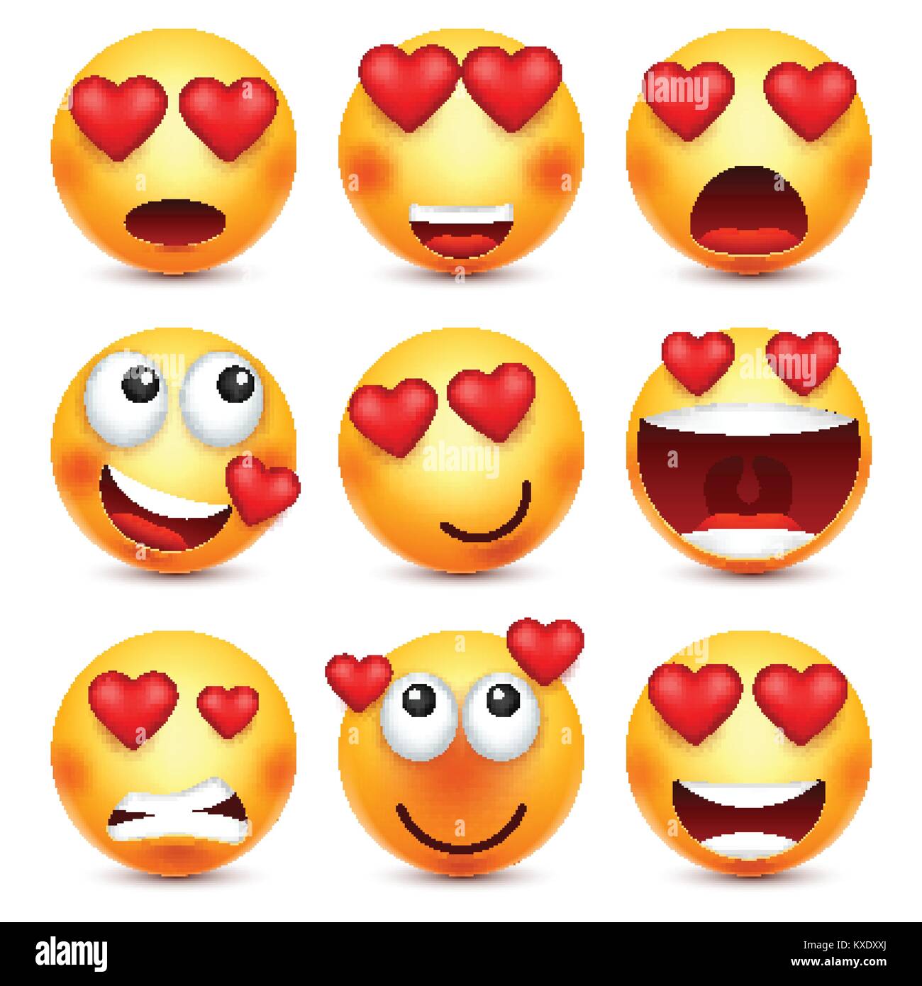 Valentines Tag smiley. Emoji mit Herz. Liebe, 14. Februar. Stock Vektor