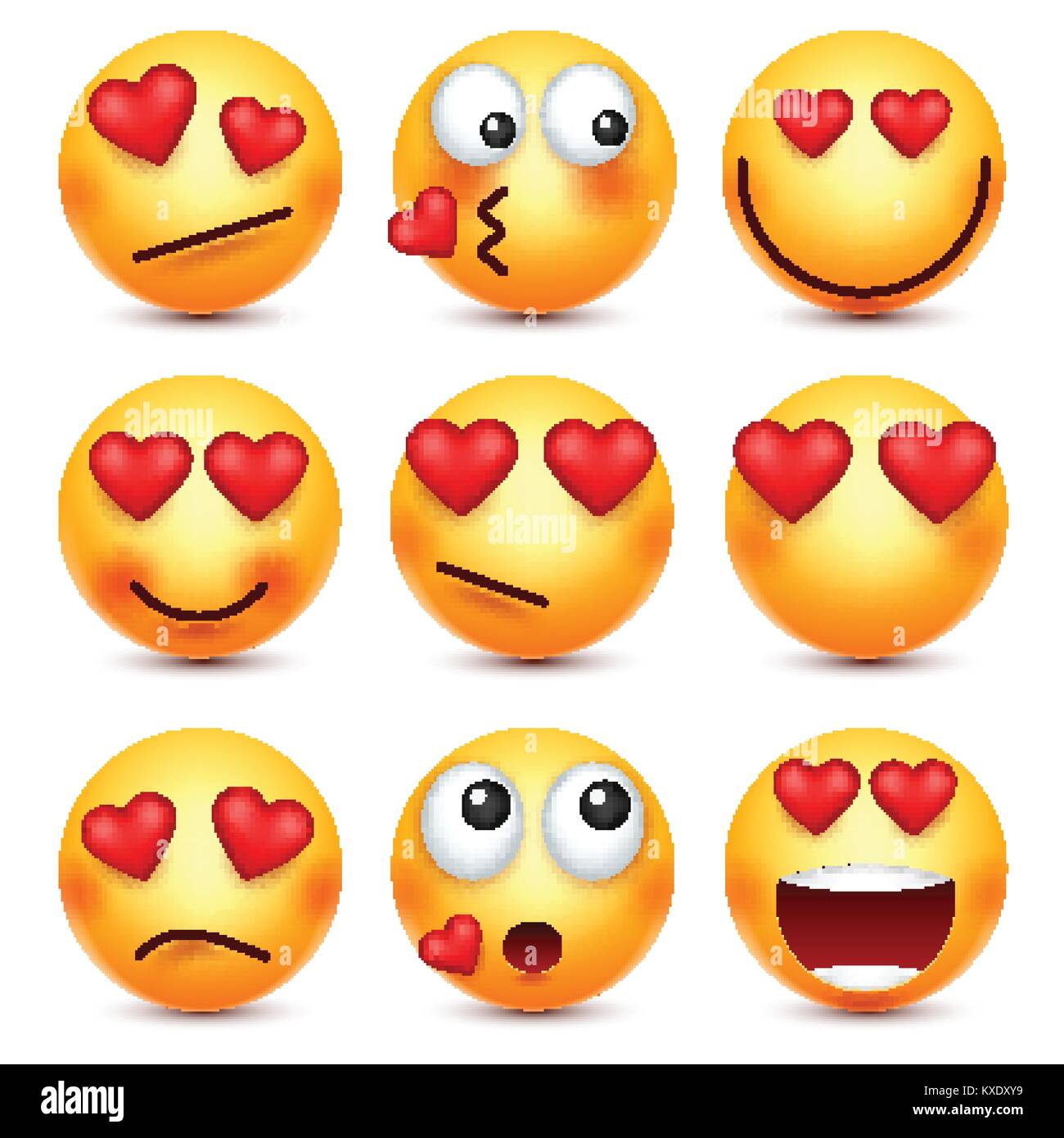 Valentines Tag smiley. Emoji mit Herz. Liebe, 14. Februar. Stock Vektor