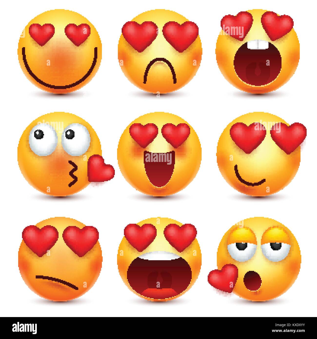 Valentines Tag smiley. Emoji mit Herz. Liebe, 14. Februar. Stock Vektor
