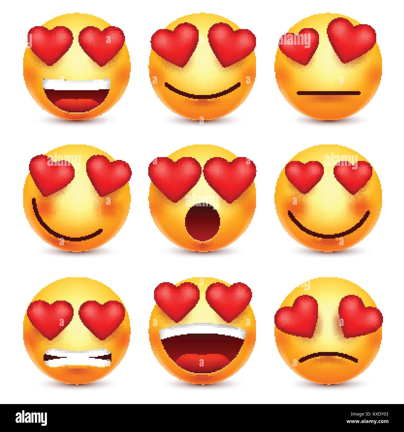 Valentines Tag smiley. Emoji mit Herz. Liebe, 14. Februar. Stock Vektor