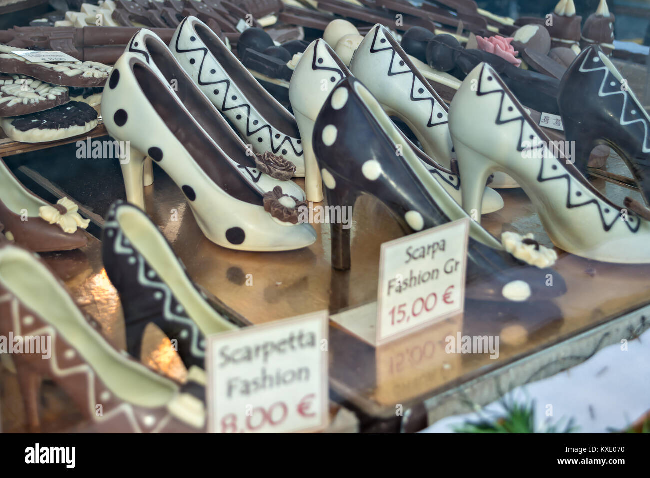 Schokolade Skulpturen an Weihnachten marketsv 8. Stockfoto