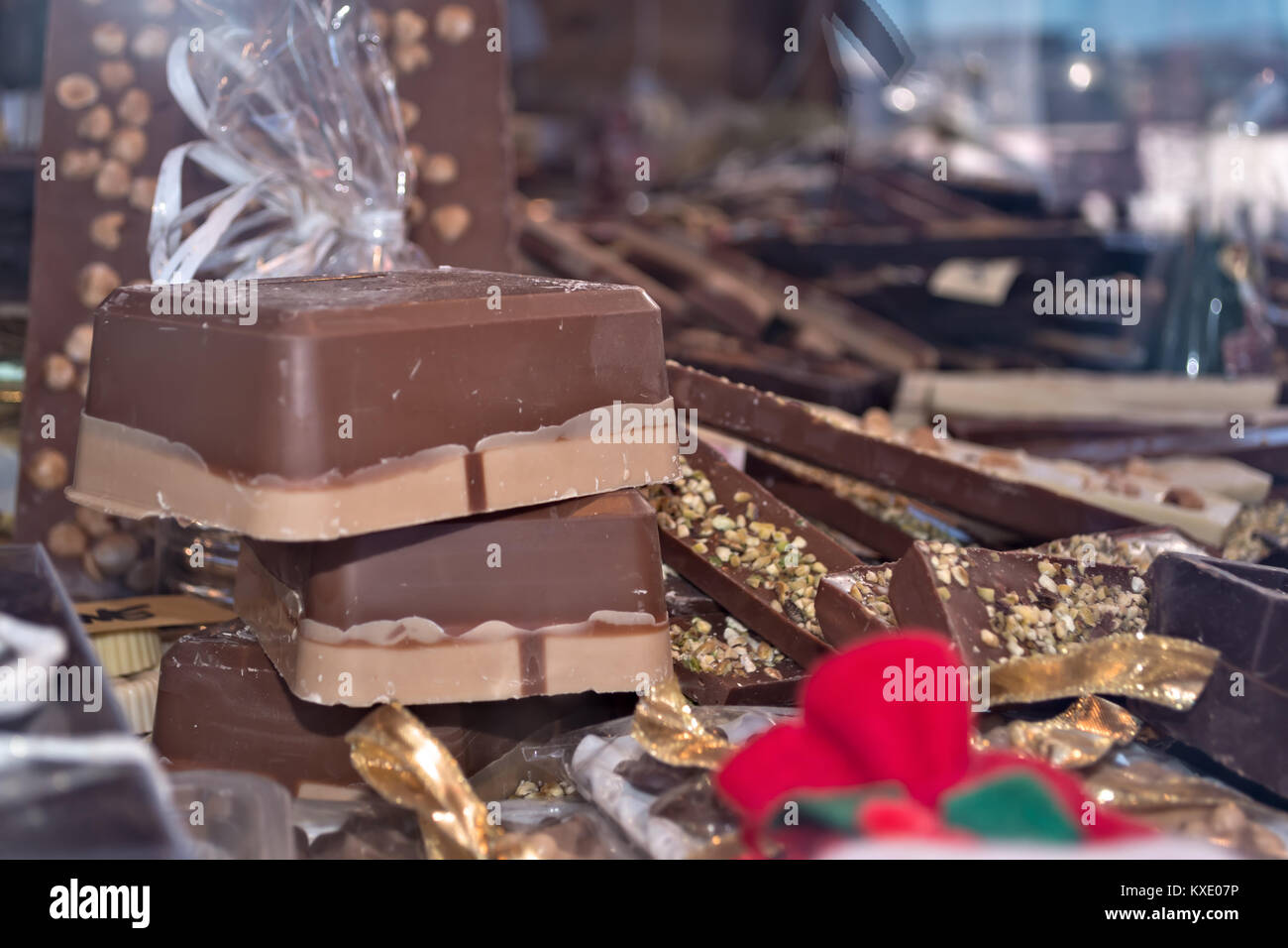 Cremini Pralinen auf Weihnachtsmärkten Stockfoto