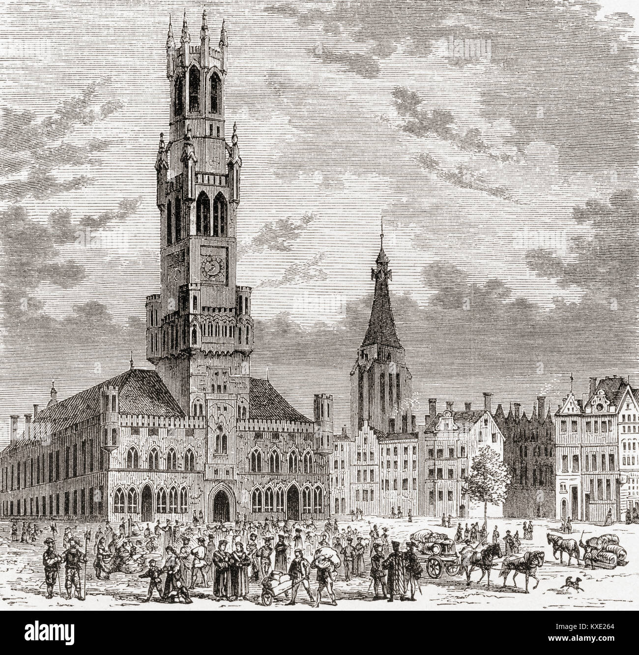 Der Marktplatz in Brügge, Belgien im 16. Jahrhundert. Von Station und Lock's illustrierte Geschichte der Welt, veröffentlicht C 1882. Stockfoto