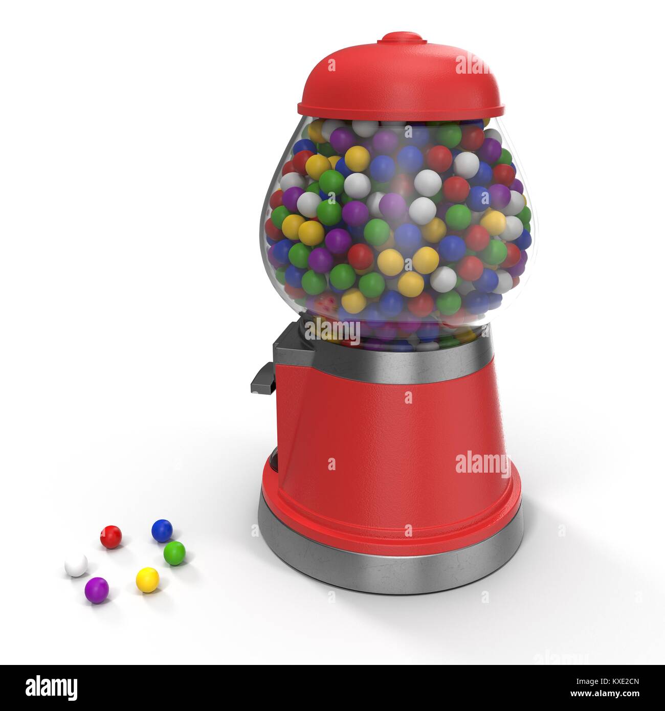 Getränkeautomat Gumball Maschine gefüllt mit bunten gumballs isoliert auf Weiss. 3D-Darstellung Stockfoto