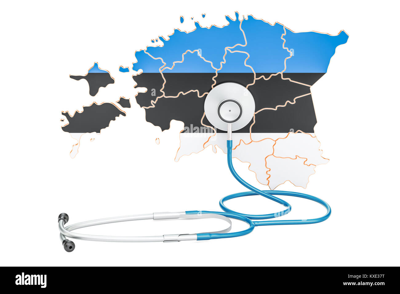 Estnische Karte mit Stethoskop, national Health Care Concept, 3D-Rendering Stockfoto