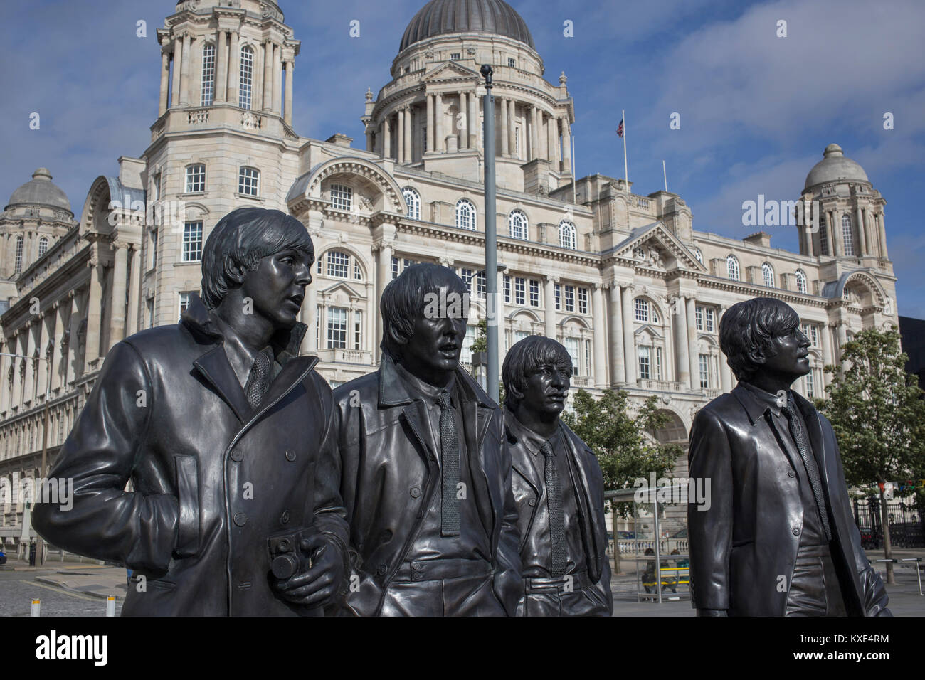 Die Beatles statue am Pier Head an der Waterfront, Liverpool. Stockfoto