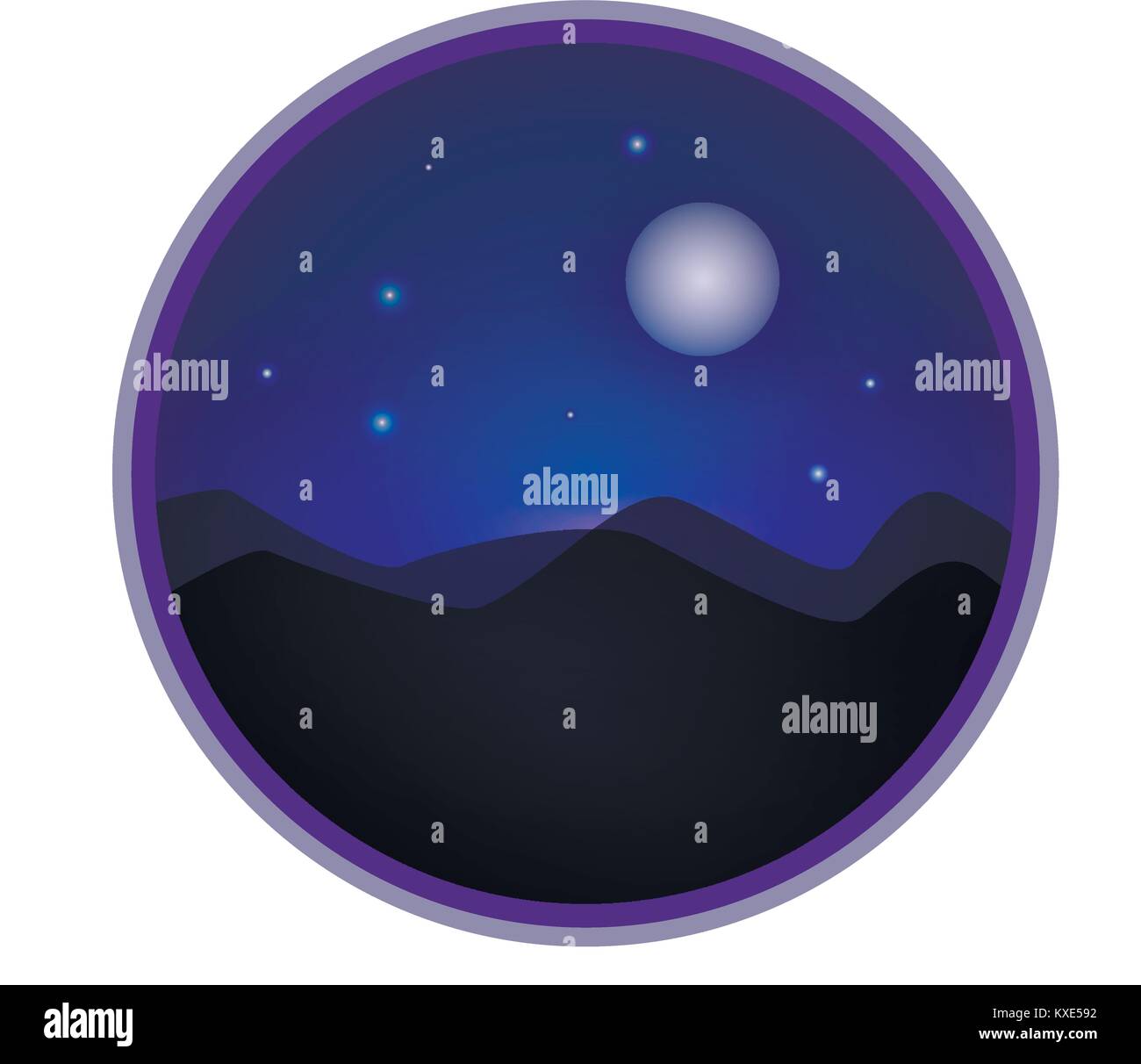 Mystische Nacht Himmel Hintergrund mit vollen Mond und Sterne. Moonlight Nacht. Vector Illustration. Stock Vektor