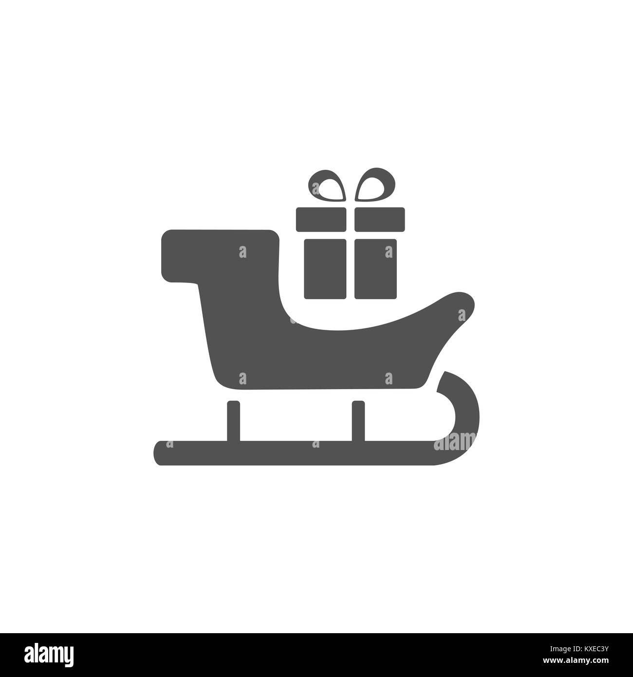 Schlitten Symbol mit Geschenk auf weißem Hintergrund. Vector Illustration Stock Vektor