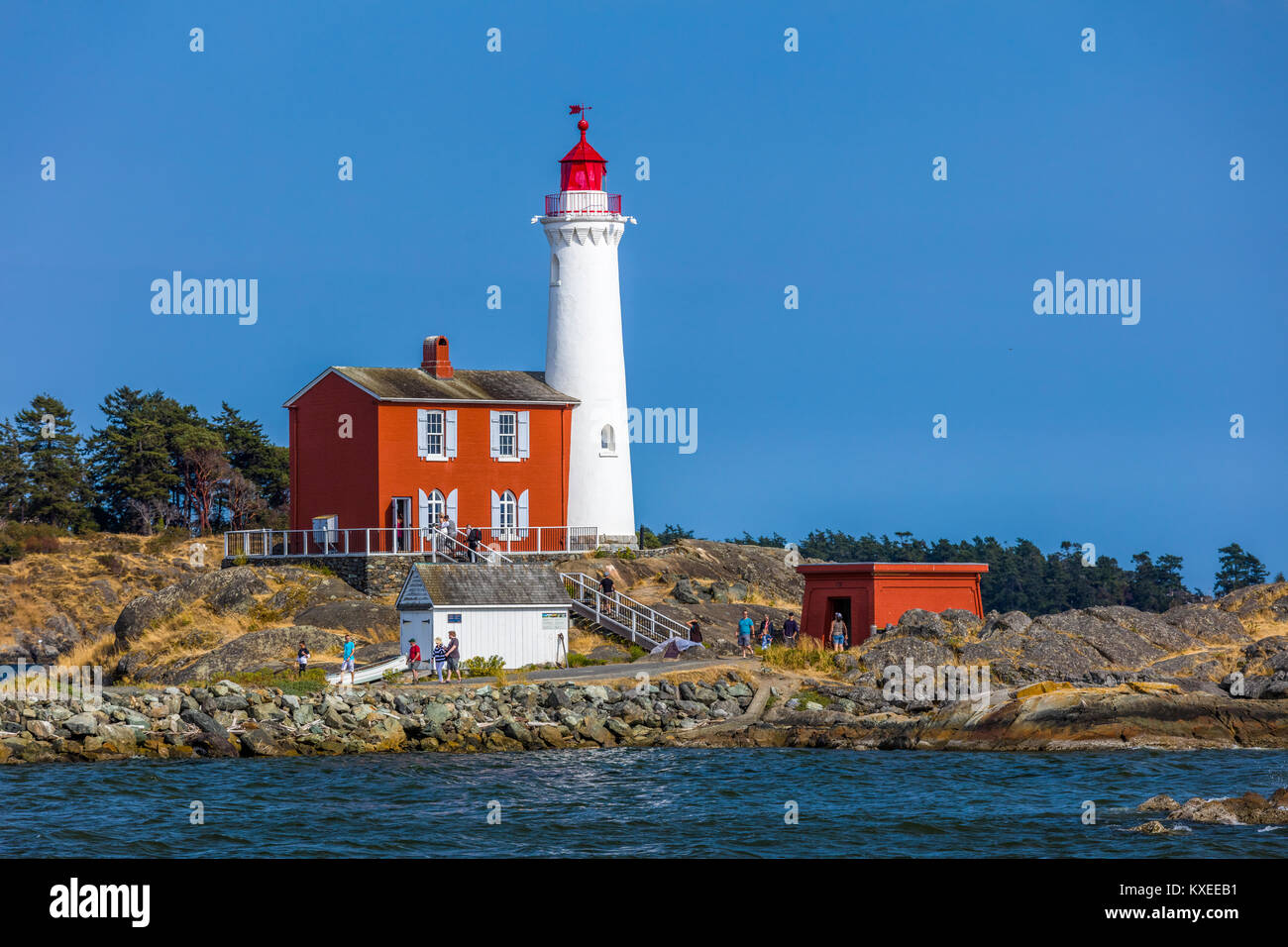 Fisgard Leuchtturm National Historic Site, auf Fisgard Insel an der Mündung des Hafen in Colwood Esquimalt, British Columbia, Kanada. Stockfoto