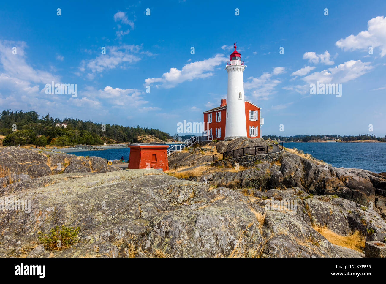 Fisgard Leuchtturm National Historic Site, auf Fisgard Insel an der Mündung des Hafen in Colwood Esquimalt, British Columbia, Kanada. Stockfoto